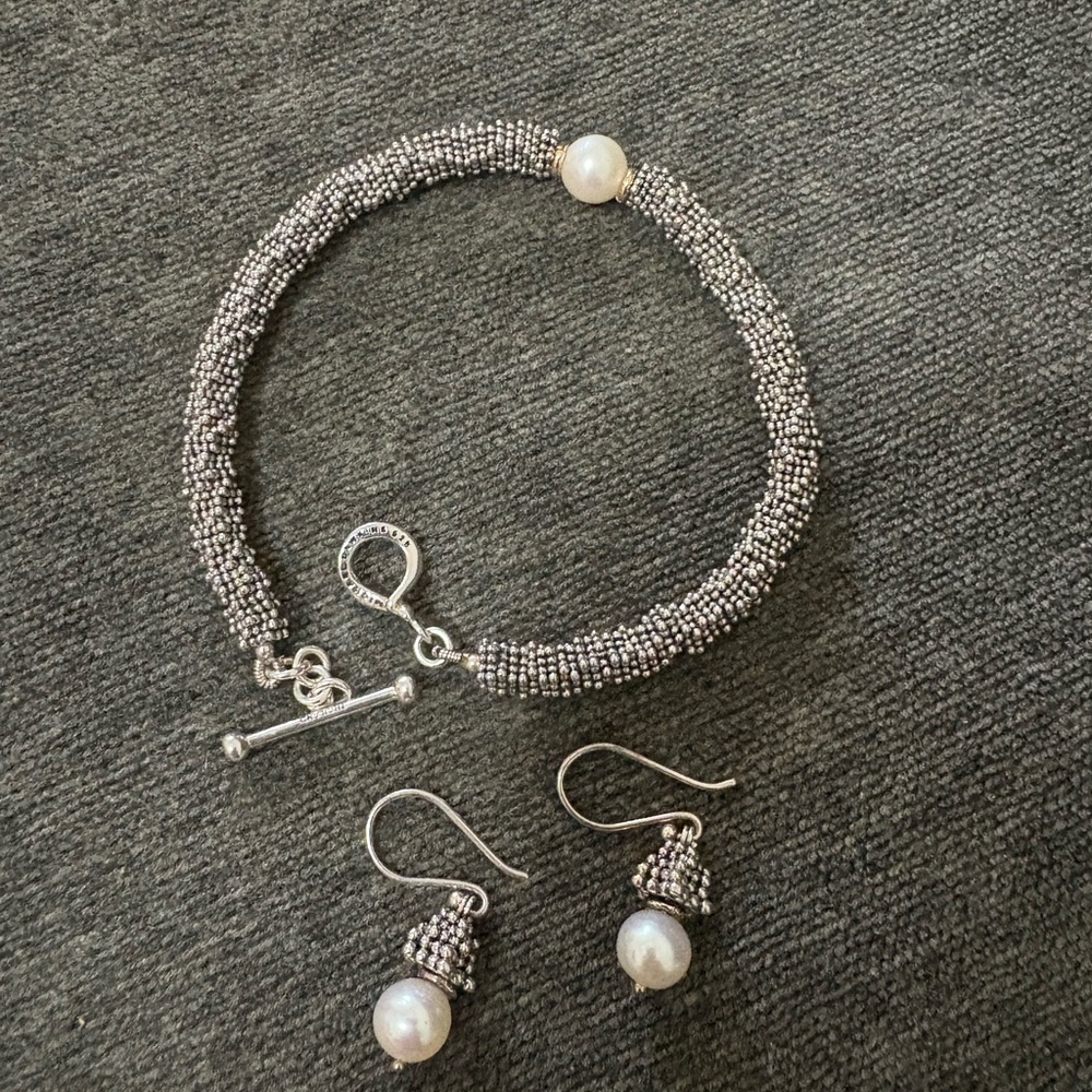 Michael Dawkins Sterling 14k Granulated Cultured Pearl
Bracelet and Earrings